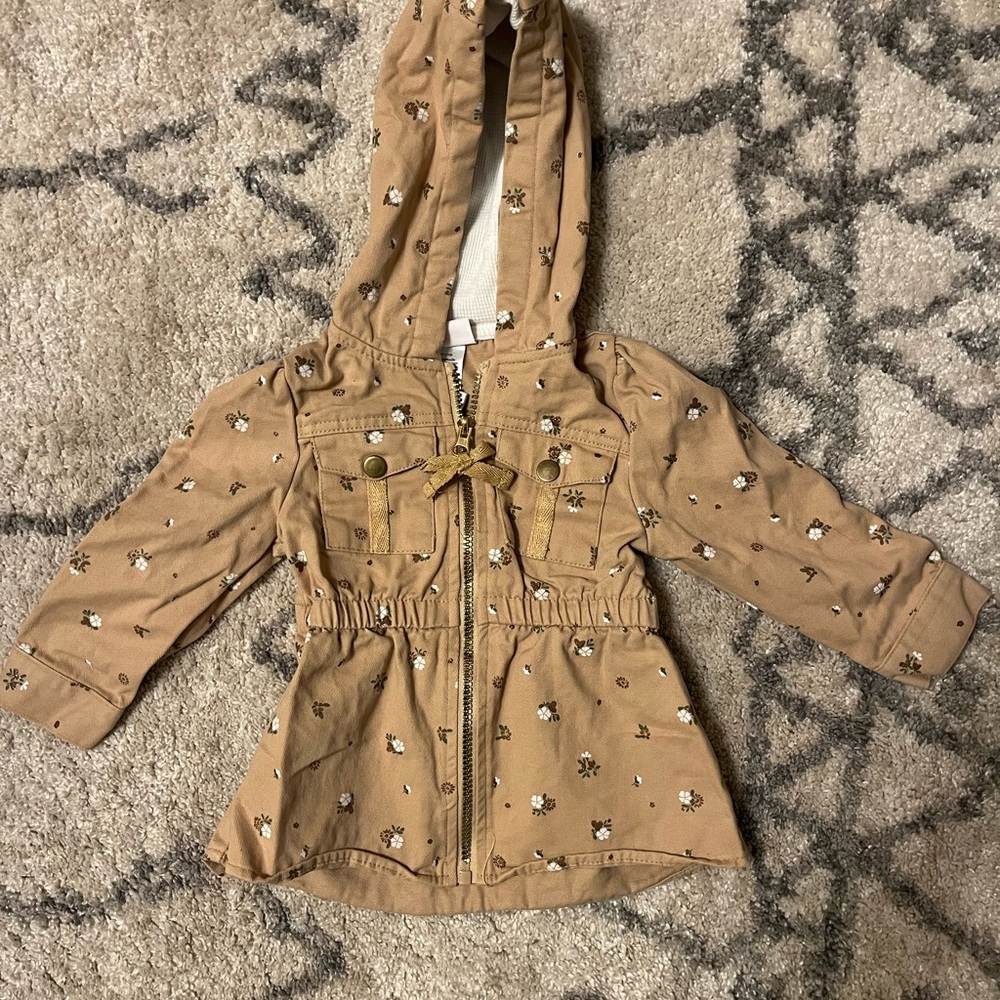 Kids Tan Floral Hooded Jacket